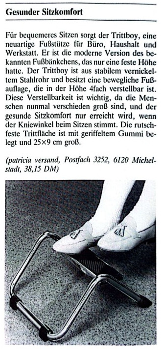 Werbung für die Fußsstütze "Trittboy" aus dem Jahr 1981